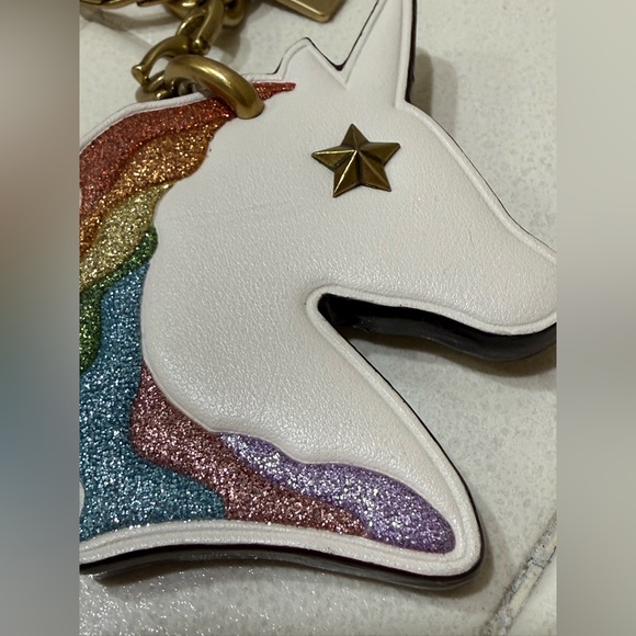 COACH Unicorn Rainbow Glitter Bag Purse Keychain Charm HTF - Picture 2 of 6